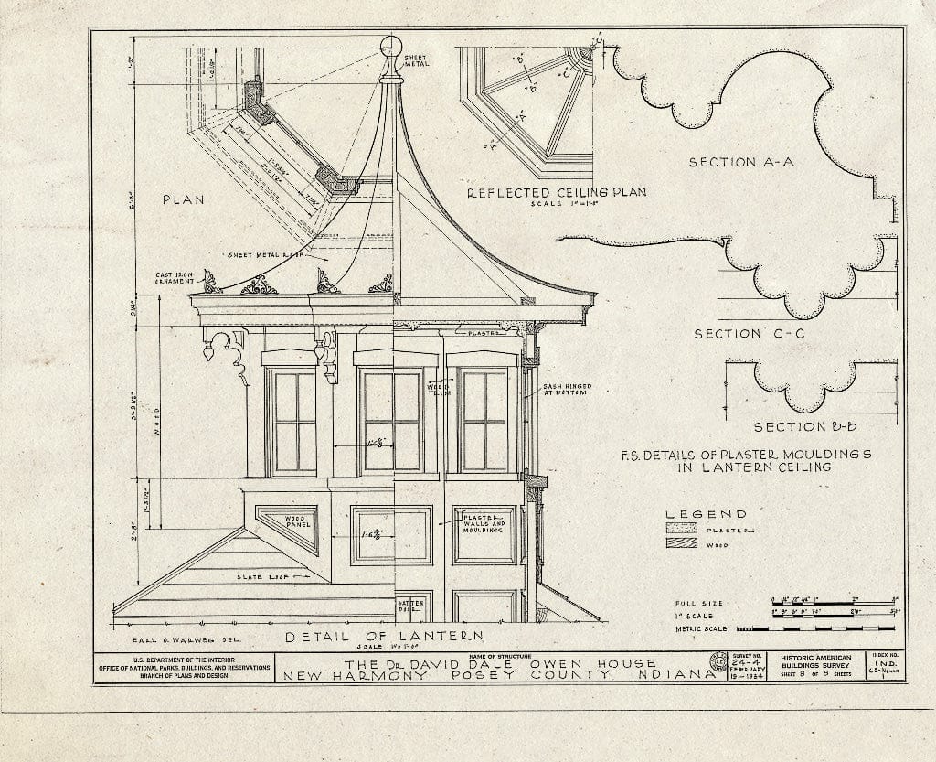 Blueprint HABS IND,65-NEHAR,1- (Sheet 8 of 8) - Dr. David Dale Owen House, Church Street (State Highway 66), New Harmony, Posey County, in