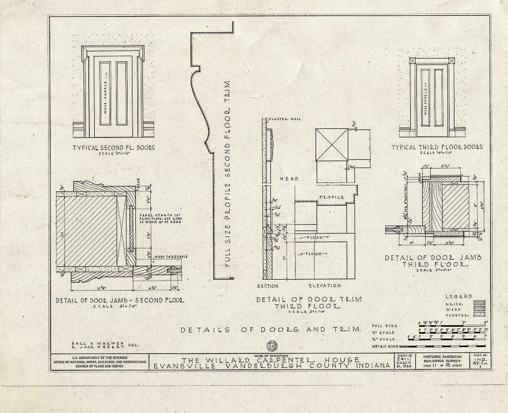 Blueprint HABS IND,82-EVA,1- (Sheet 11 of 15) - Willard Carpenter House, 413 Carpenter Street, Evansville, Vanderburgh County, in