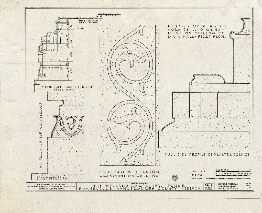 Blueprint HABS IND,82-EVA,1- (Sheet 12 of 15) - Willard Carpenter House, 413 Carpenter Street, Evansville, Vanderburgh County, in