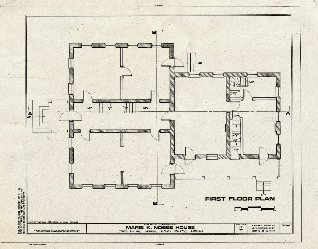 Blueprint HABS IND,69-Mori,1- (Sheet 3 of 8) - Marie K. Nobbe House, State Road 46, Morris, Ripley County, in