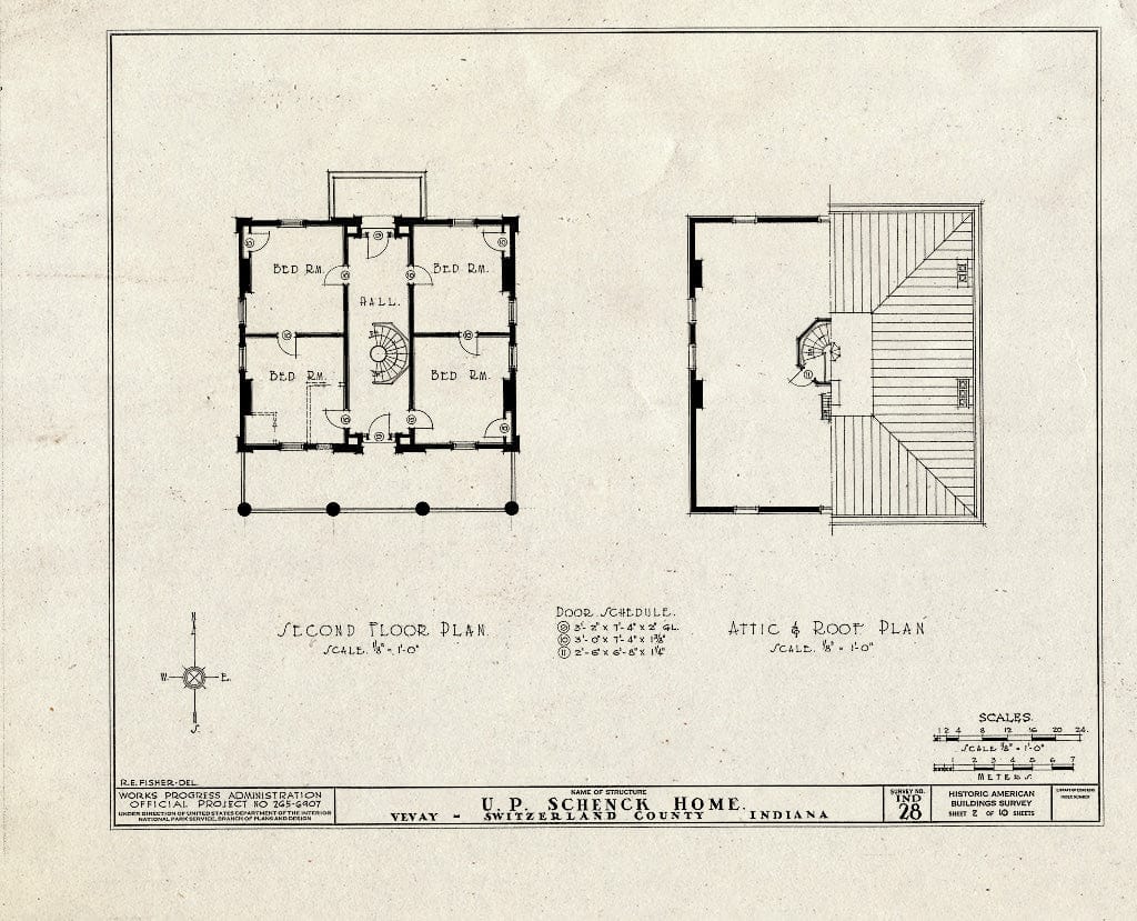 Blueprint HABS IND,78-VEVA,3- (Sheet 2 of 10) - U. P. Schneck House, 630 Market Street, Vevay, Switzerland County, in