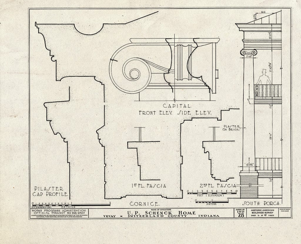 Blueprint HABS IND,78-VEVA,3- (Sheet 6 of 10) - U. P. Schneck House, 630 Market Street, Vevay, Switzerland County, in