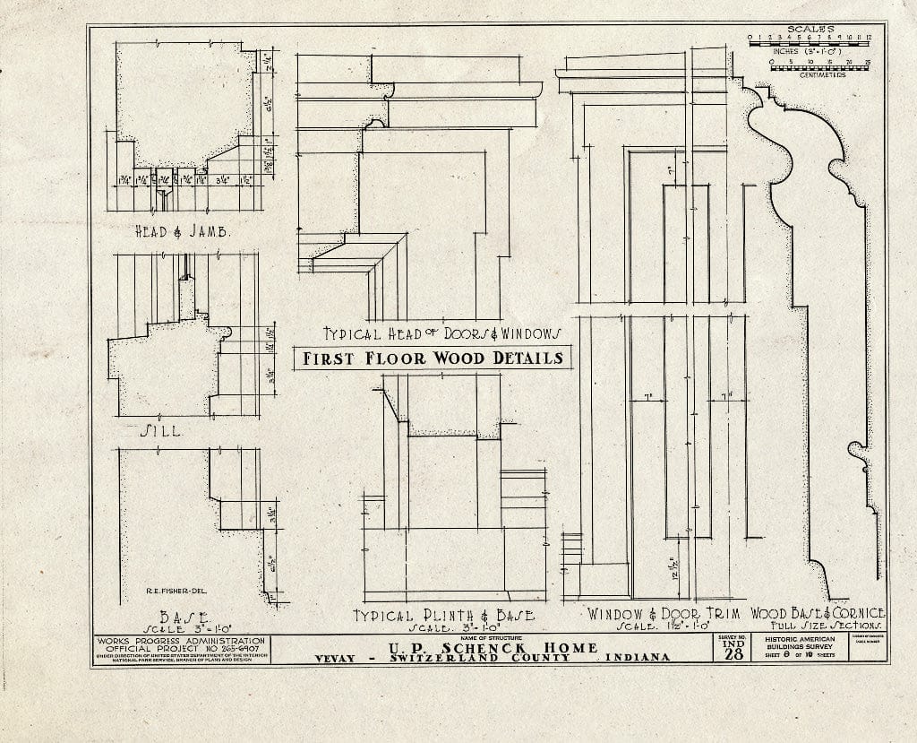Blueprint HABS IND,78-VEVA,3- (Sheet 8 of 10) - U. P. Schneck House, 630 Market Street, Vevay, Switzerland County, in