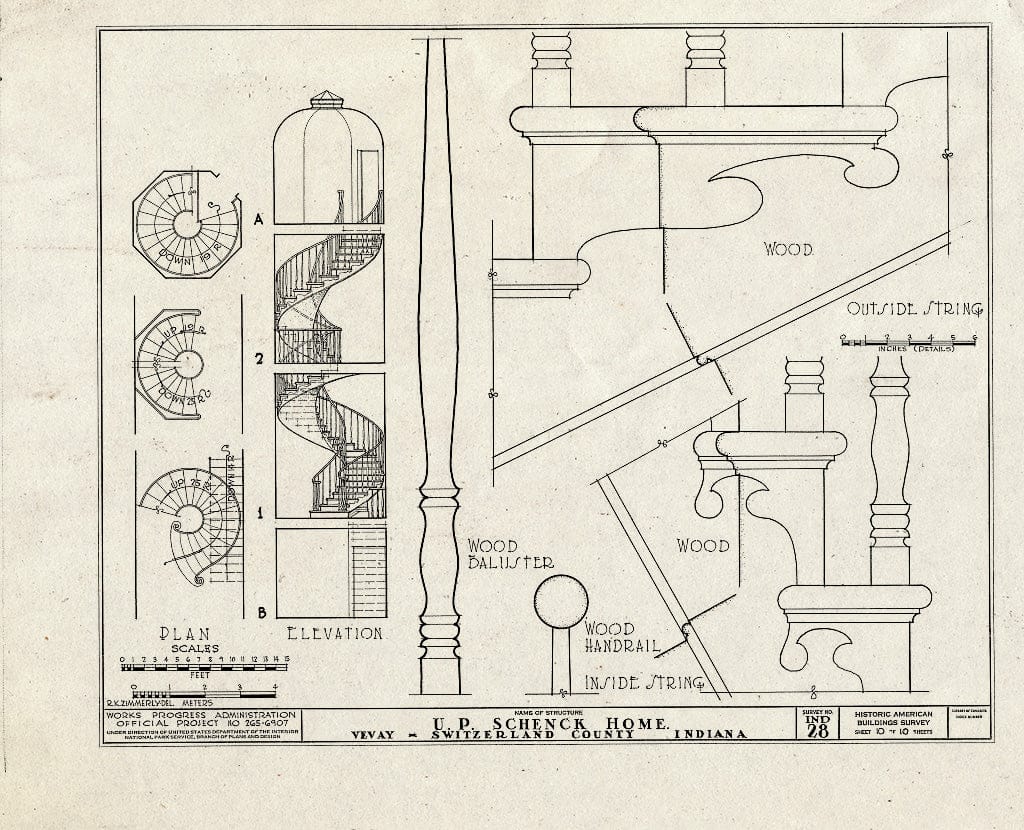 Blueprint HABS IND,78-VEVA,3- (Sheet 10 of 10) - U. P. Schneck House, 630 Market Street, Vevay, Switzerland County, in