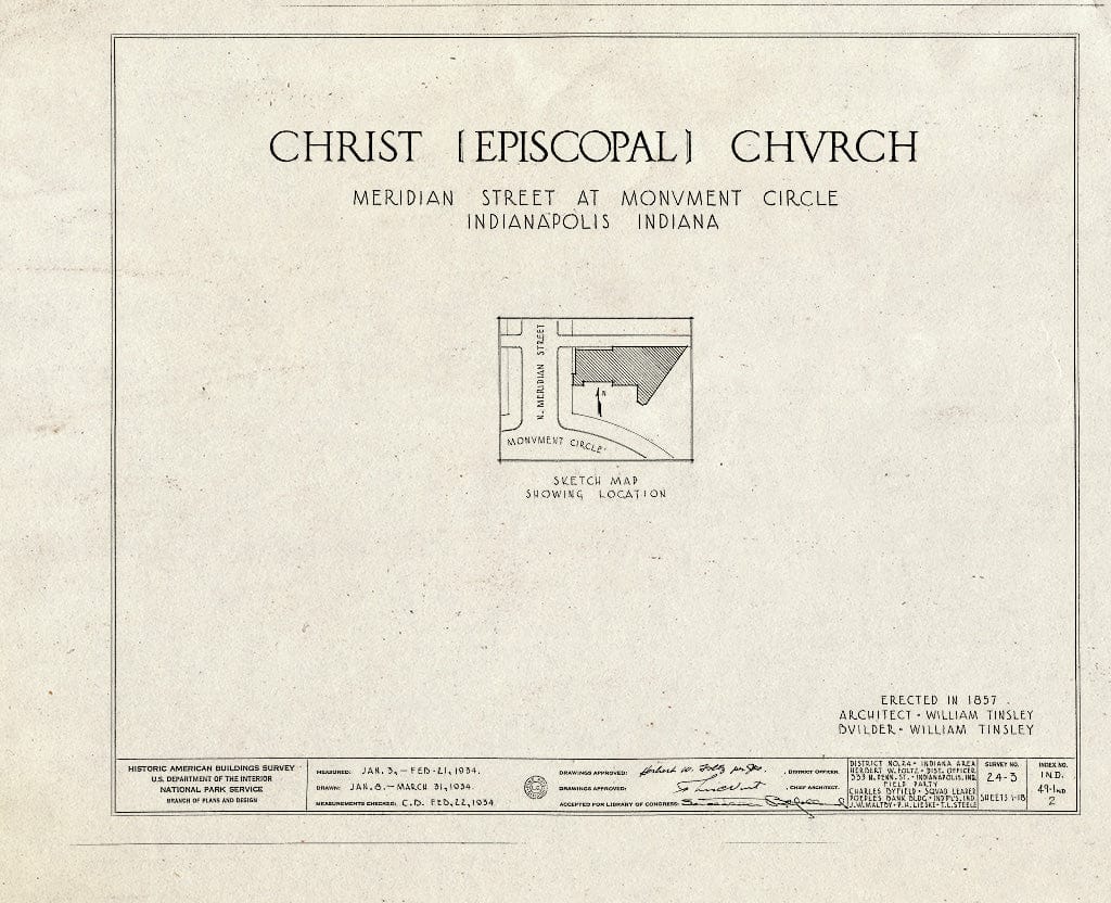 Blueprint HABS IND,49-IND,2- (Sheet 0 of 18) - Christ Church (Episcopal), North Meridian & East Wabash Streets, Indianapolis, Marion County, in
