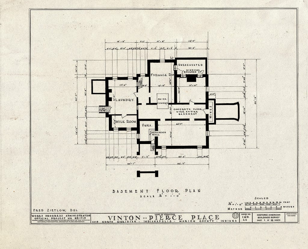 Blueprint HABS IND,49-IND,3- (Sheet 1 of 12) - Vinton-Pierce House, 1415 North Meridian Street, Indianapolis, Marion County, in