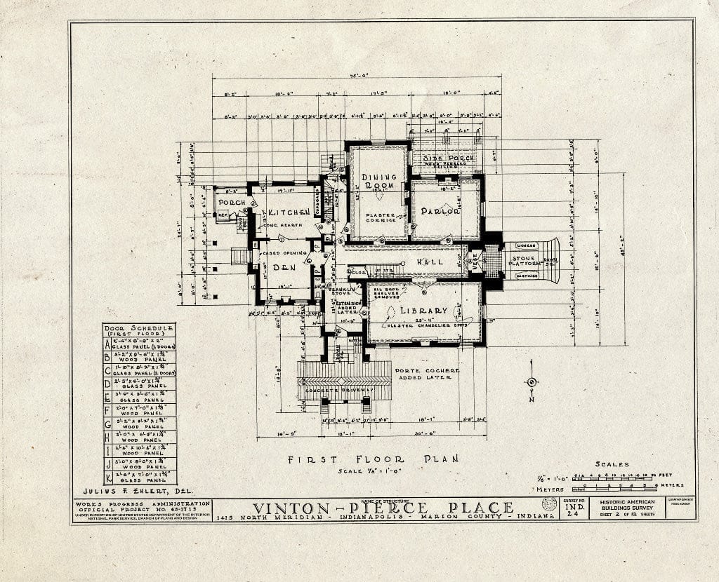 Blueprint HABS IND,49-IND,3- (Sheet 2 of 12) - Vinton-Pierce House, 1415 North Meridian Street, Indianapolis, Marion County, in