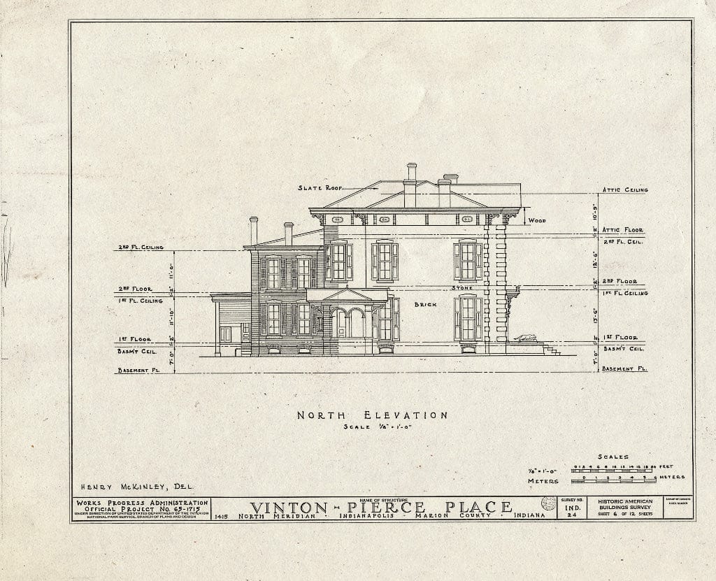 Blueprint HABS IND,49-IND,3- (Sheet 6 of 12) - Vinton-Pierce House, 1415 North Meridian Street, Indianapolis, Marion County, in