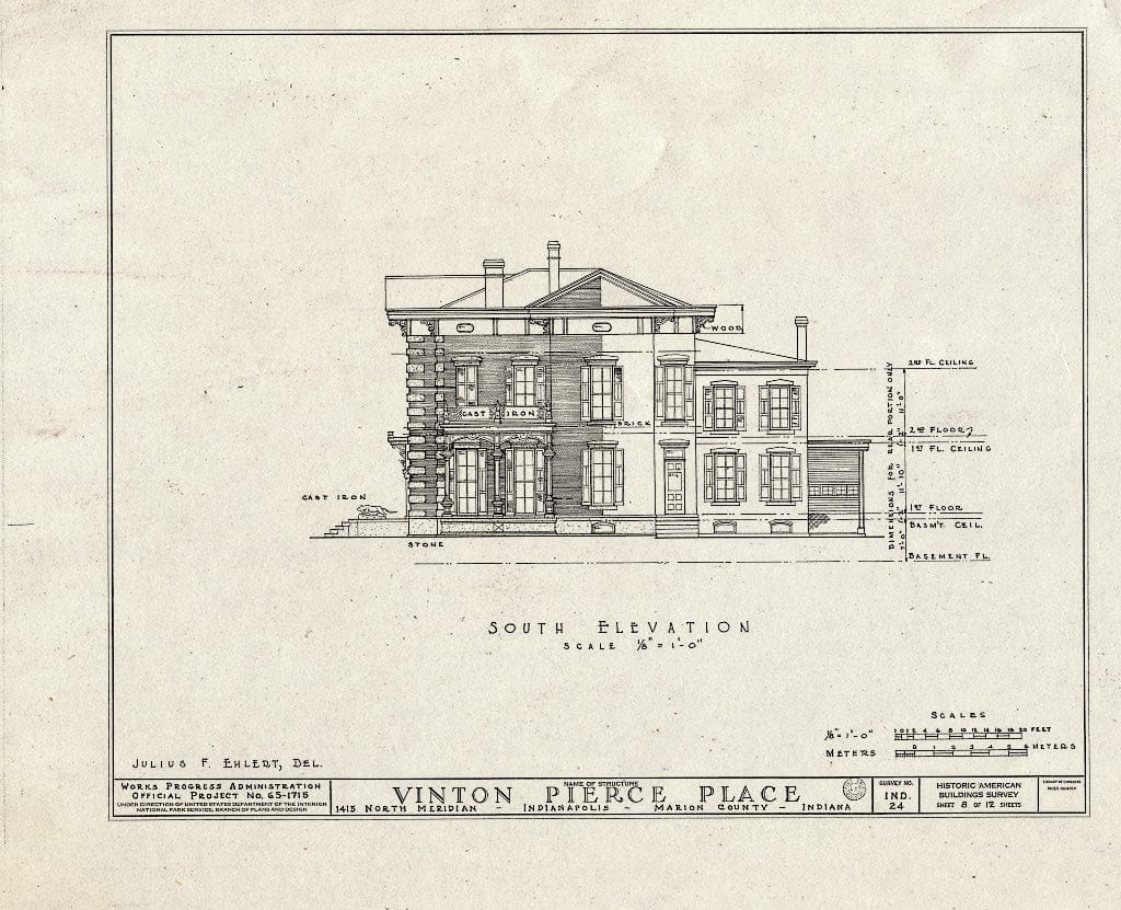 Blueprint HABS IND,49-IND,3- (Sheet 8 of 12) - Vinton-Pierce House, 1415 North Meridian Street, Indianapolis, Marion County, in