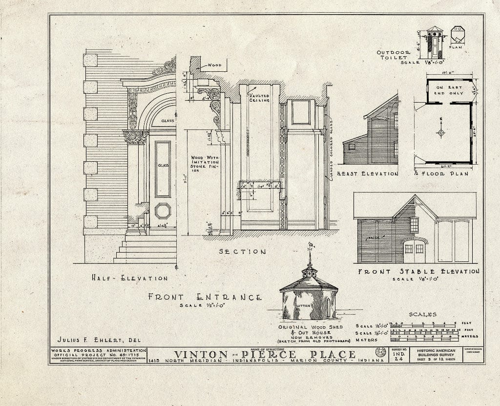 Blueprint HABS IND,49-IND,3- (Sheet 9 of 12) - Vinton-Pierce House, 1415 North Meridian Street, Indianapolis, Marion County, in