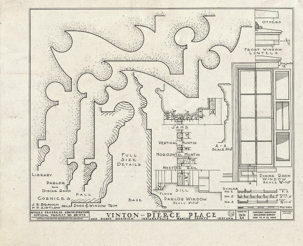 Blueprint HABS IND,49-IND,3- (Sheet 10 of 12) - Vinton-Pierce House, 1415 North Meridian Street, Indianapolis, Marion County, in