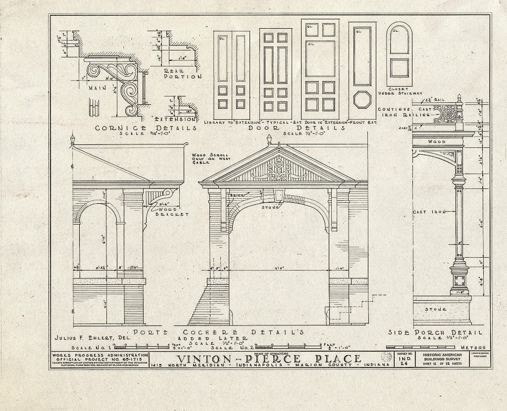 Blueprint HABS IND,49-IND,3- (Sheet 11 of 12) - Vinton-Pierce House, 1415 North Meridian Street, Indianapolis, Marion County, in