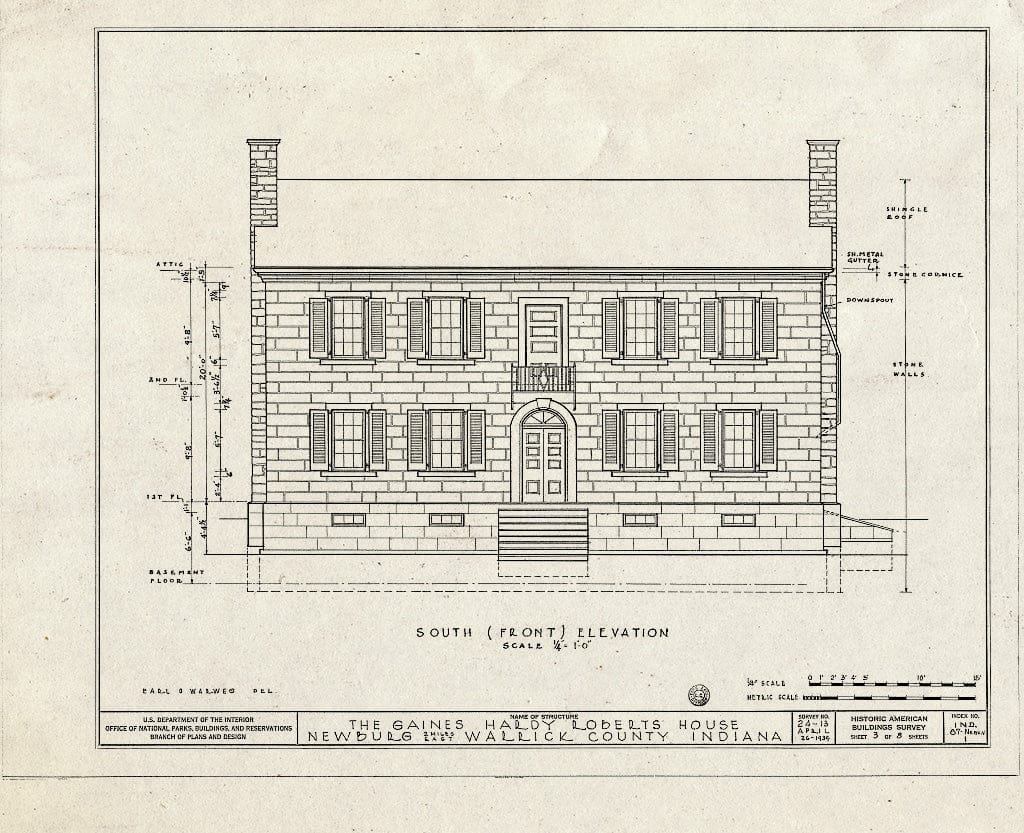 Blueprint HABS IND,87-NEBU.V,1- (Sheet 3 of 8) - Gaines Hardy Roberts House, Wonderland Route, Newburgh, Warrick County, in