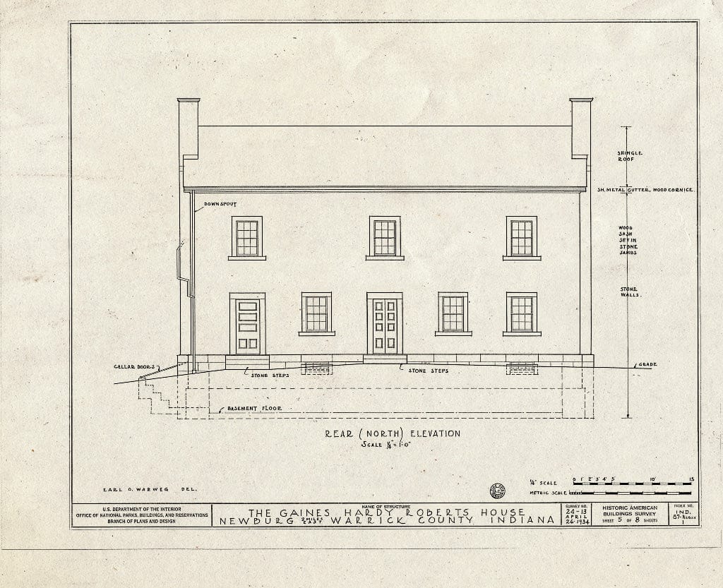 Blueprint HABS IND,87-NEBU.V,1- (Sheet 5 of 8) - Gaines Hardy Roberts House, Wonderland Route, Newburgh, Warrick County, in