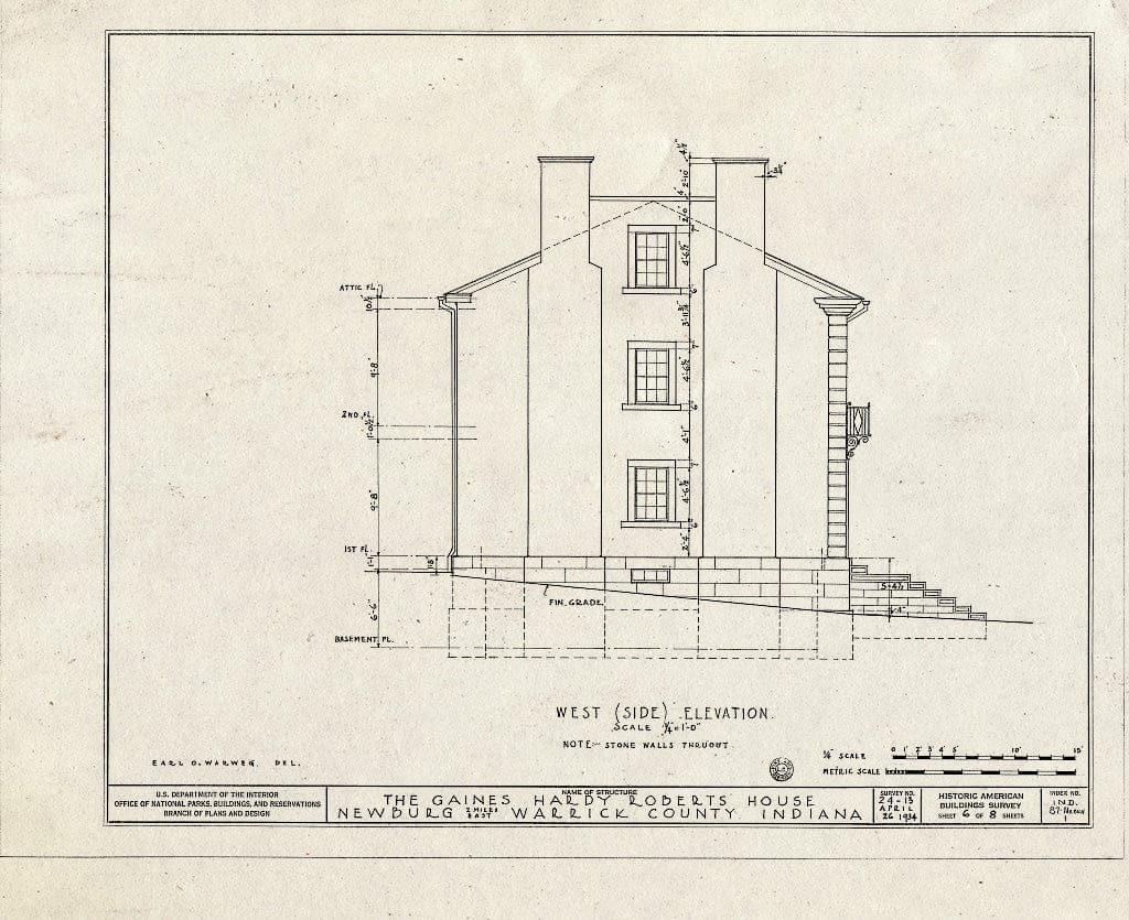 Blueprint HABS IND,87-NEBU.V,1- (Sheet 6 of 8) - Gaines Hardy Roberts House, Wonderland Route, Newburgh, Warrick County, in