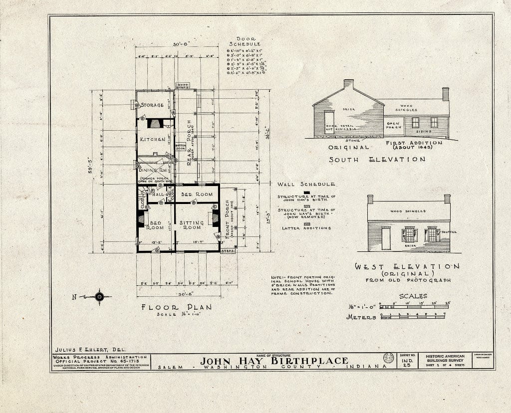 Blueprint HABS IND,88-SAL,1- (Sheet 1 of 4) - John Hay Birthplace, College Avenue, Salem, Washington County, in