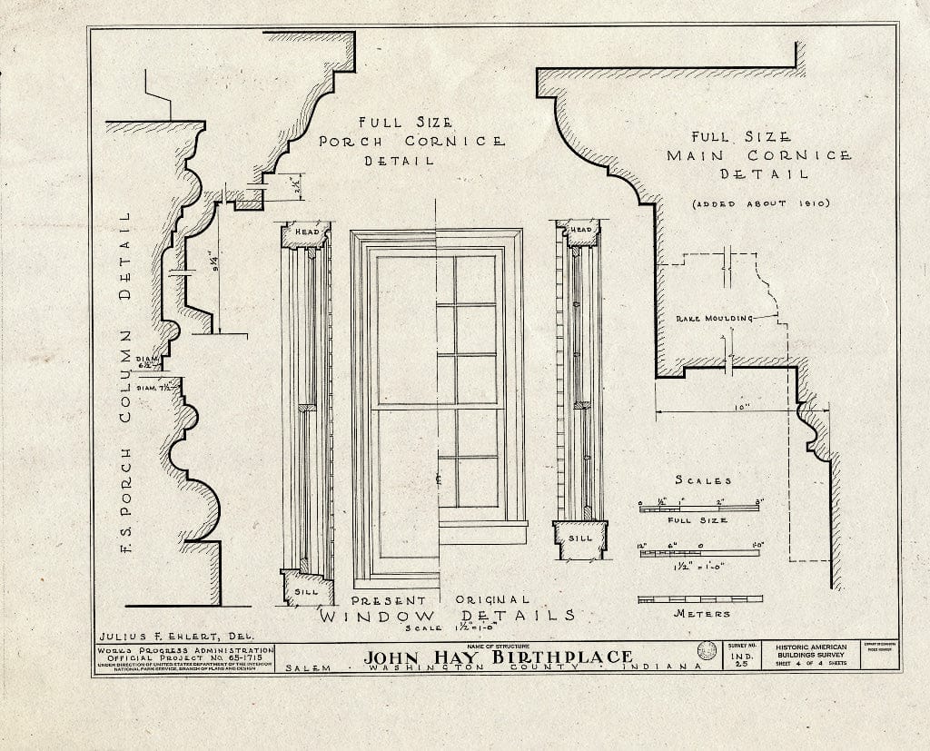 Blueprint HABS IND,88-SAL,1- (Sheet 4 of 4) - John Hay Birthplace, College Avenue, Salem, Washington County, in