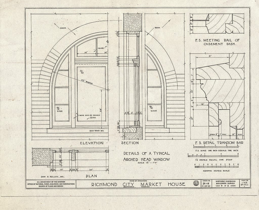 Blueprint HABS IND,89-Rich,1- (Sheet 3 of 3) - City Market House, South Sixty & A Streets, Richmond, Wayne County, in