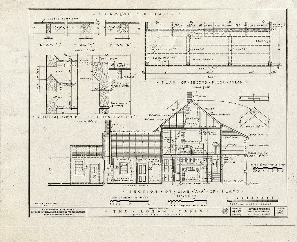 Blueprint HABS IND,24-FARF,1- (Sheet 3 of 8) - Logan Cabin, State Route 101, Fairfield, Franklin County, in