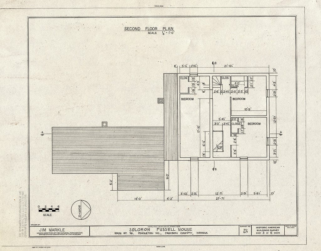 Blueprint HABS IND,48-Pen.V,1- (Sheet 3 of 6) - Solomon Fussell House, State Route 38, Pendleton, Madison County, in