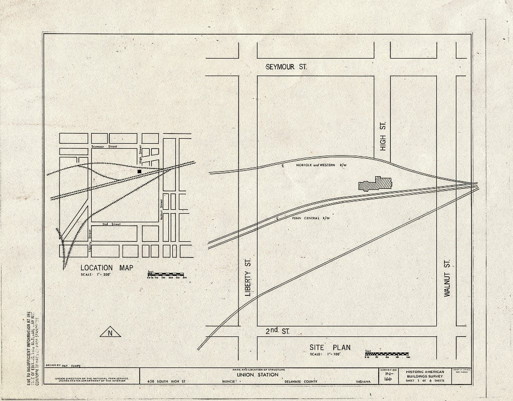 Blueprint HABS IND,18-MUNCI,8- (Sheet 1 of 6) - Union Station, 630 South High Street, Muncie, Delaware County, in