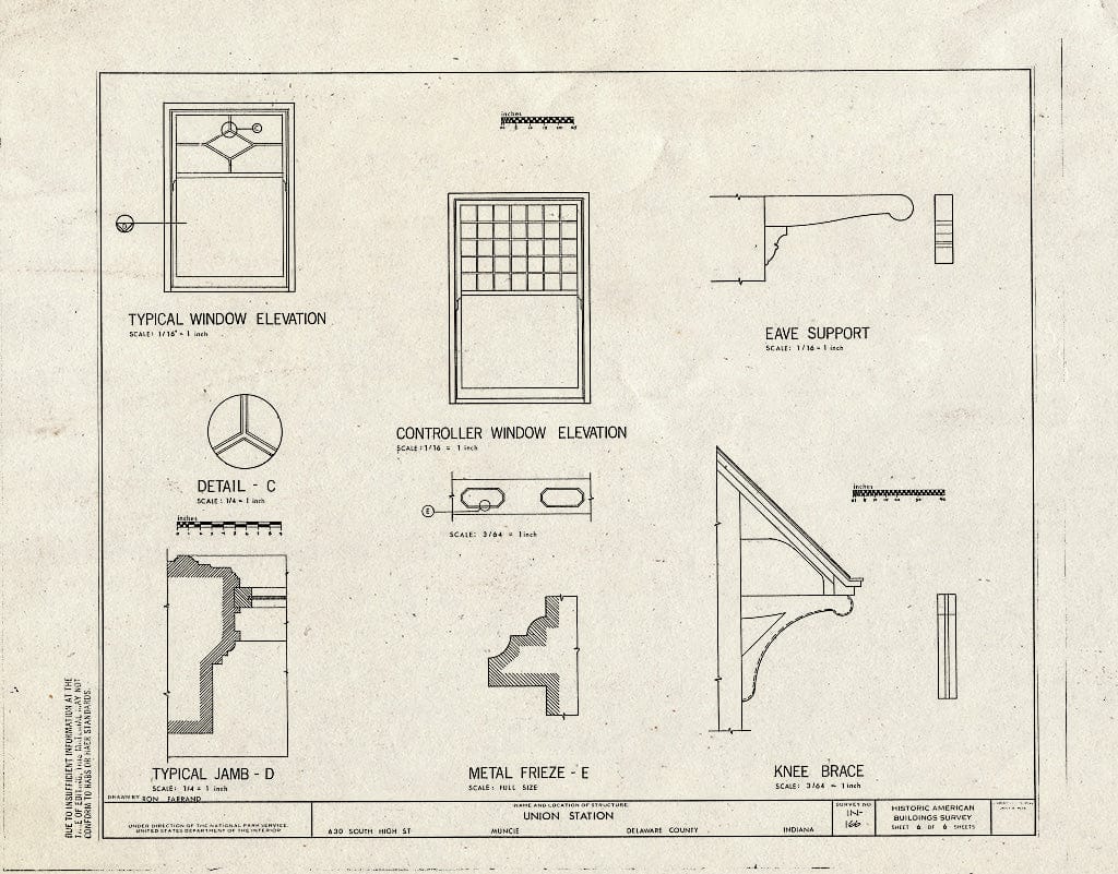 Blueprint HABS IND,18-MUNCI,8- (Sheet 6 of 6) - Union Station, 630 South High Street, Muncie, Delaware County, in
