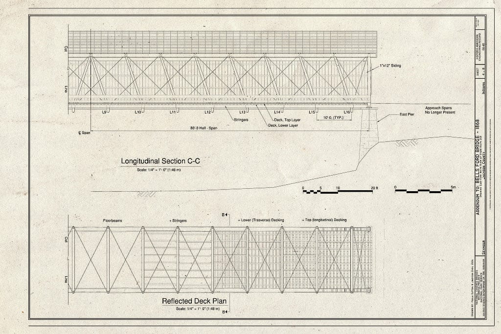 Blueprint Longitudinal Section C-C, Reflected Deck Plan - Bells Ford Bridge, Spanning East Fork White River at State Route 258, Seymour, Jackson County, in