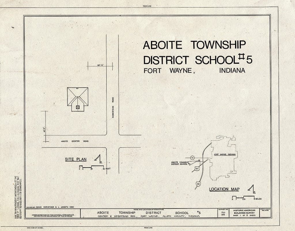 Blueprint HABS IND,2-FOWA,3- (Sheet 1 of 5) - Aboite Township School No. 5, Center & Homestead Roads, Fort Wayne, Allen County, in