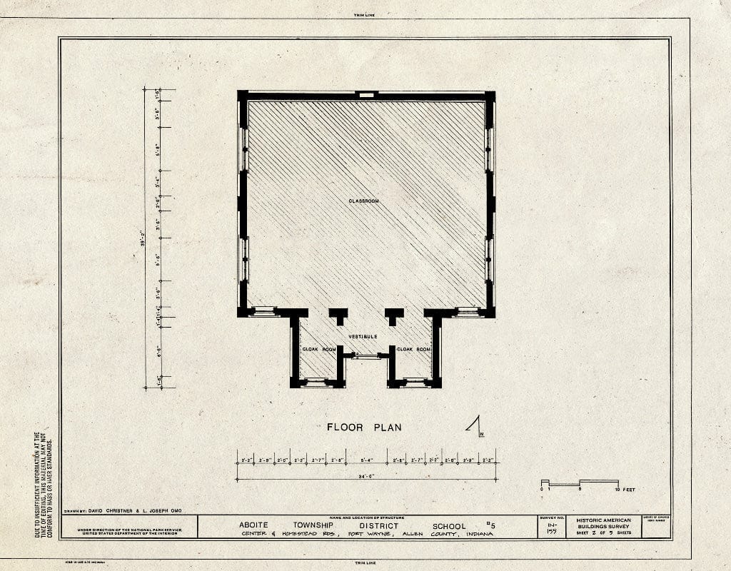 Blueprint HABS IND,2-FOWA,3- (Sheet 2 of 5) - Aboite Township School No. 5, Center & Homestead Roads, Fort Wayne, Allen County, in