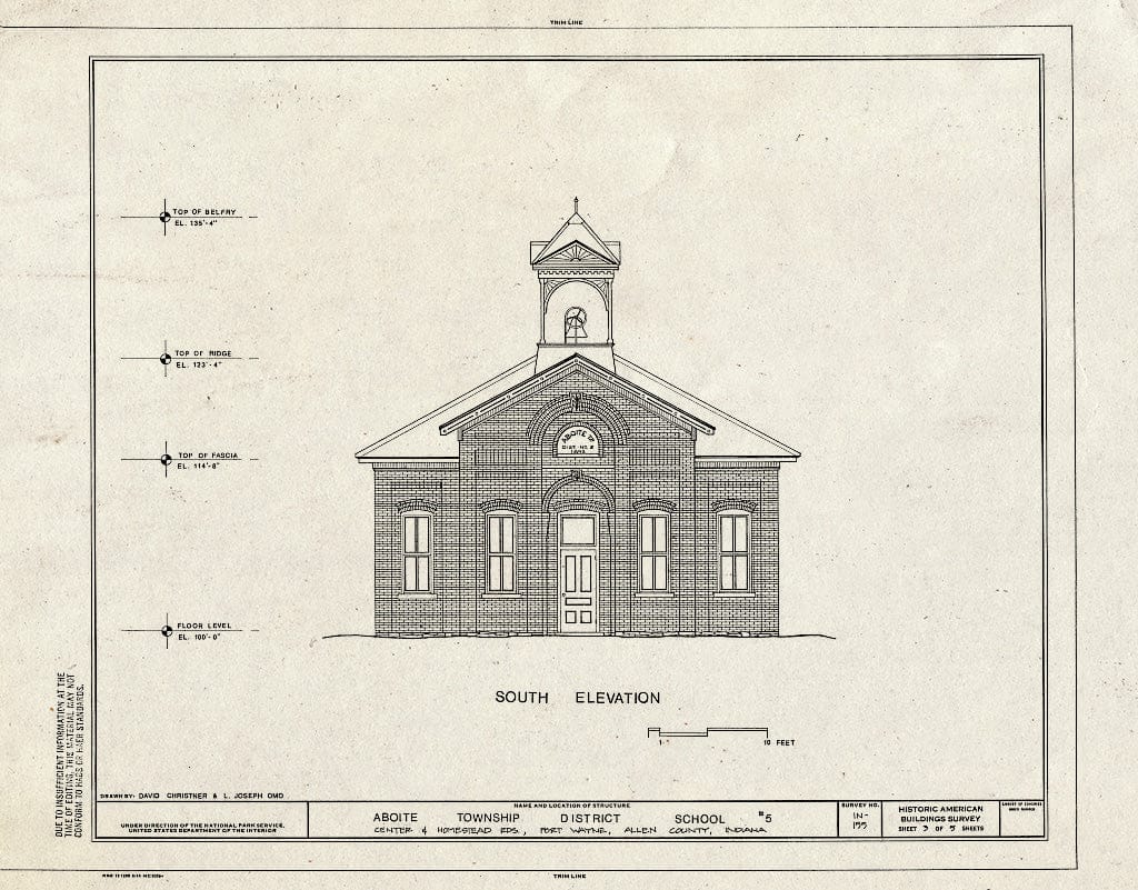 Blueprint HABS IND,2-FOWA,3- (Sheet 3 of 5) - Aboite Township School No. 5, Center & Homestead Roads, Fort Wayne, Allen County, in