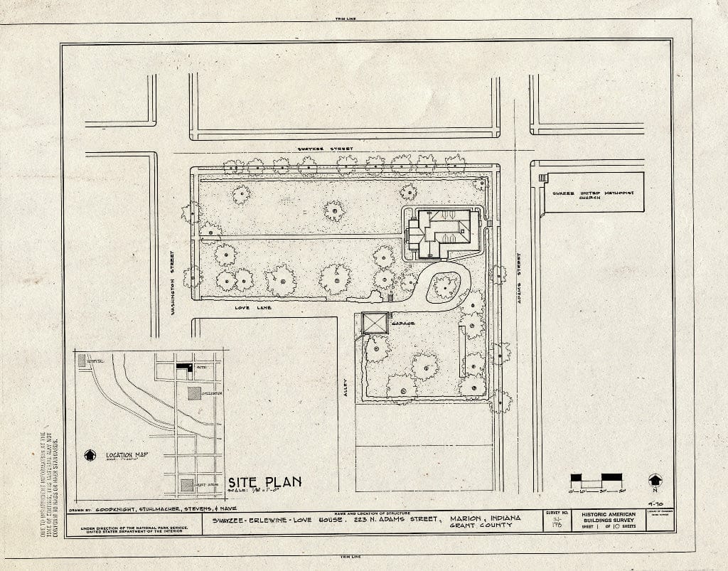 Blueprint HABS IND,27-MAR,1- (Sheet 1 of 10) - Swayzee-Erlewine-Love House, 223 North Adams Street, Marion, Grant County, in