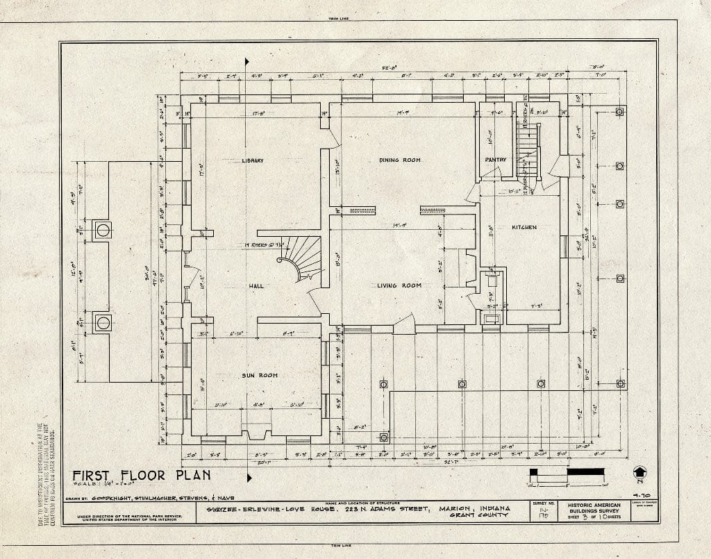 Blueprint HABS IND,27-MAR,1- (Sheet 3 of 10) - Swayzee-Erlewine-Love House, 223 North Adams Street, Marion, Grant County, in