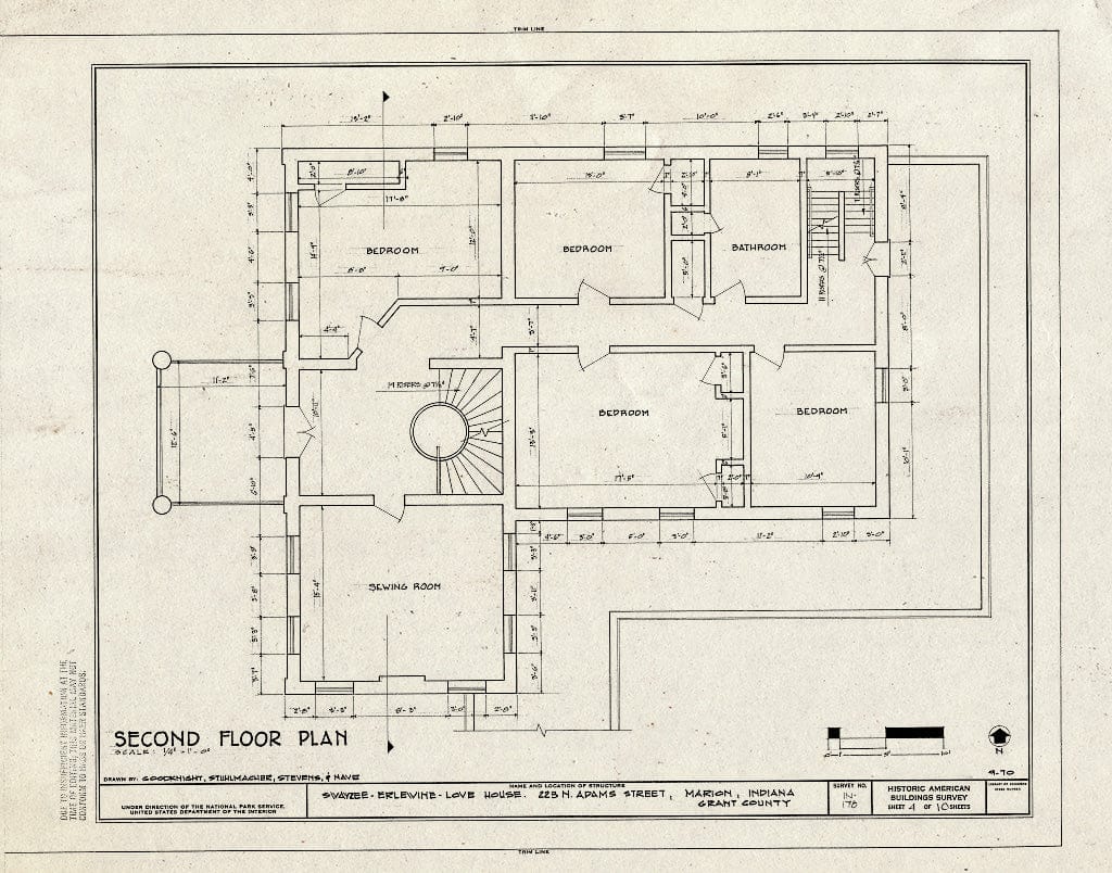 Blueprint HABS IND,27-MAR,1- (Sheet 4 of 10) - Swayzee-Erlewine-Love House, 223 North Adams Street, Marion, Grant County, in