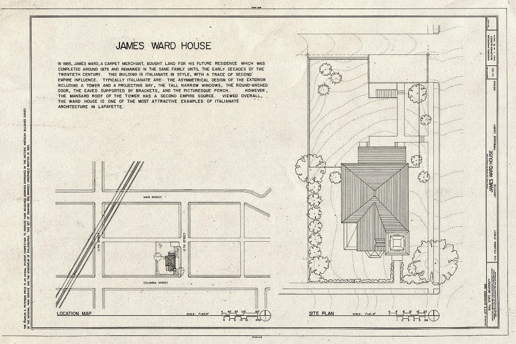 Blueprint HABS IND,79-LAFY,1- (Sheet 1 of 5) - James Ward House, 1116 Columbia Street, Lafayette, Tippecanoe County, in