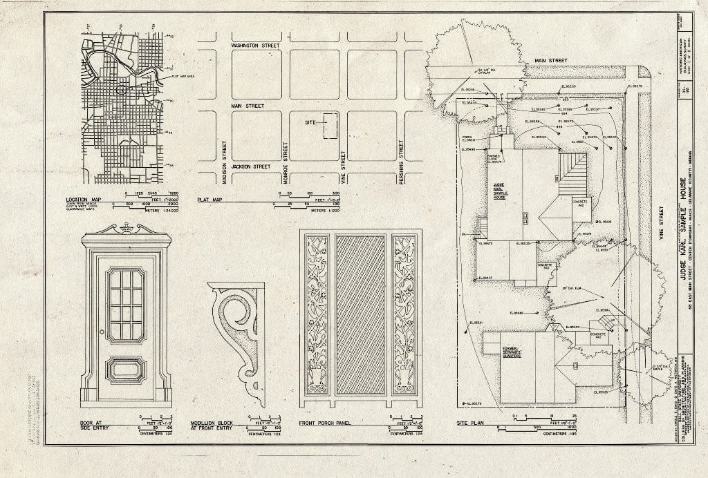 Blueprint HABS IND,18-MUNCI,6- (Sheet 1 of 2) - Judge Karl Sample House, 621 East Main Street, Muncie, Delaware County, in