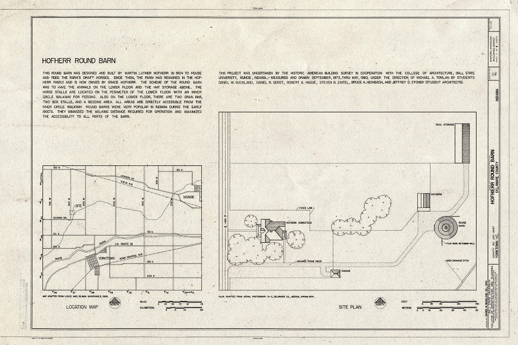Blueprint HABS IND,18-York.V,1A- (Sheet 1 of 5) - Hofherr Round Barn, County Road 650 West, Yorktown, Delaware County, in