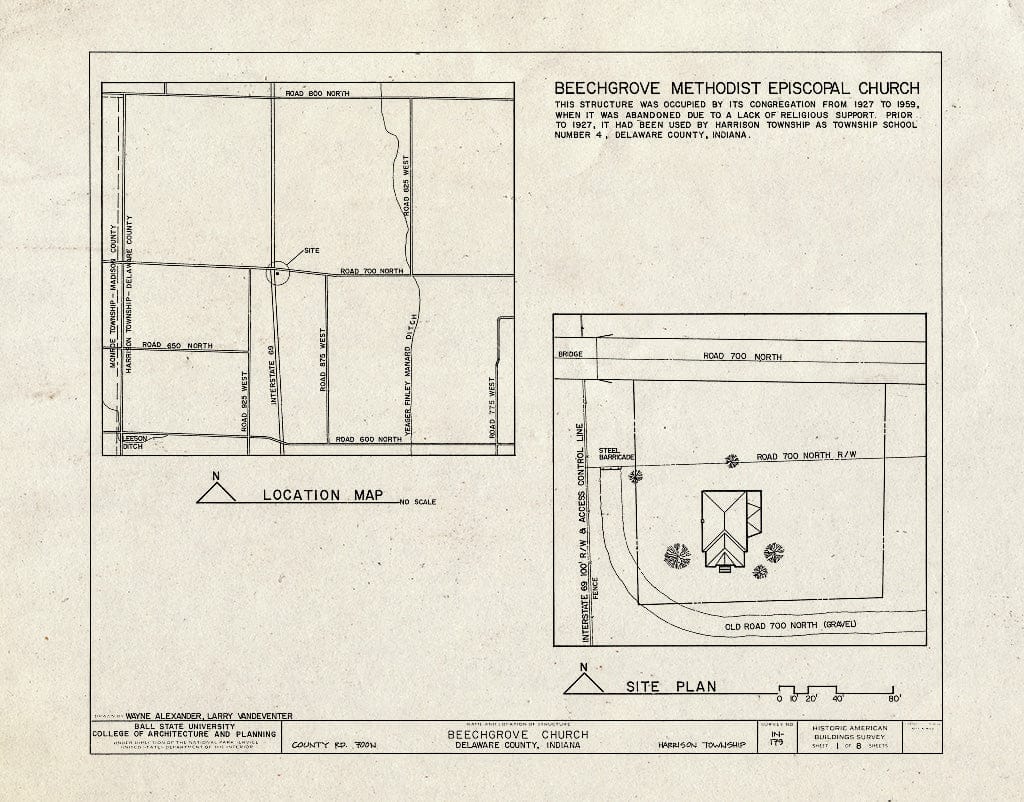 Blueprint HABS IND,18-HARTO,1- (Sheet 1 of 8) - Beechgrove Church, County Road 700 North, Gaston, Delaware County, in