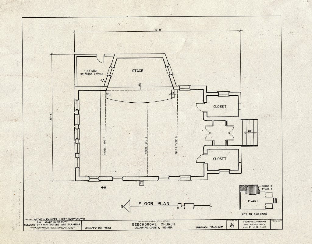 Blueprint HABS IND,18-HARTO,1- (Sheet 2 of 8) - Beechgrove Church, County Road 700 North, Gaston, Delaware County, in