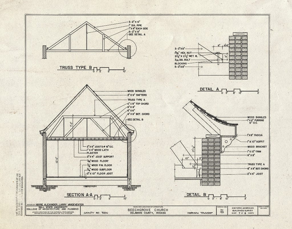 Blueprint HABS IND,18-HARTO,1- (Sheet 7 of 8) - Beechgrove Church, County Road 700 North, Gaston, Delaware County, in