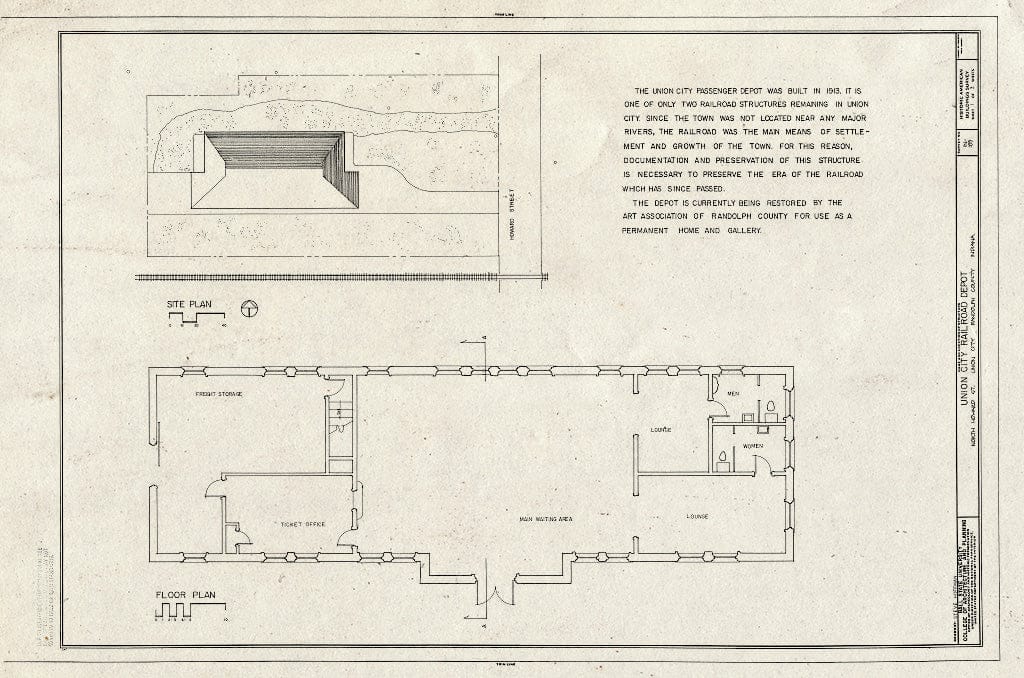 Blueprint HABS IND,68-UNCI,1A- (Sheet 1 of 3) - Union City Railroad Depot, North Howard Street, Union City, Randolph County, in