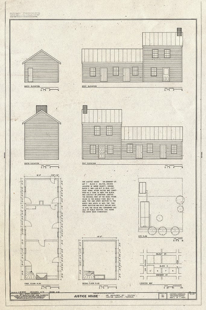 Blueprint HABS IND,89-Milt,1- (Sheet 1 of 1) - Justice House, 109 Seminary Street, Milton, Wayne County, in