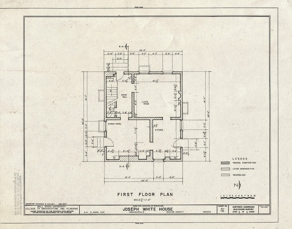 Blueprint HABS IND,49-IND,34- (Sheet 3 of 9) - Joseph White House, 441 South Park, Indianapolis, Marion County, in