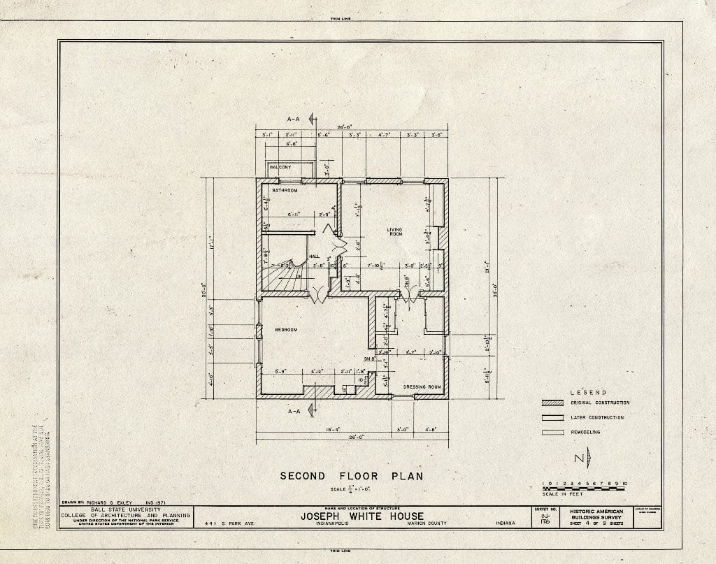 Blueprint HABS IND,49-IND,34- (Sheet 4 of 9) - Joseph White House, 441 South Park, Indianapolis, Marion County, in