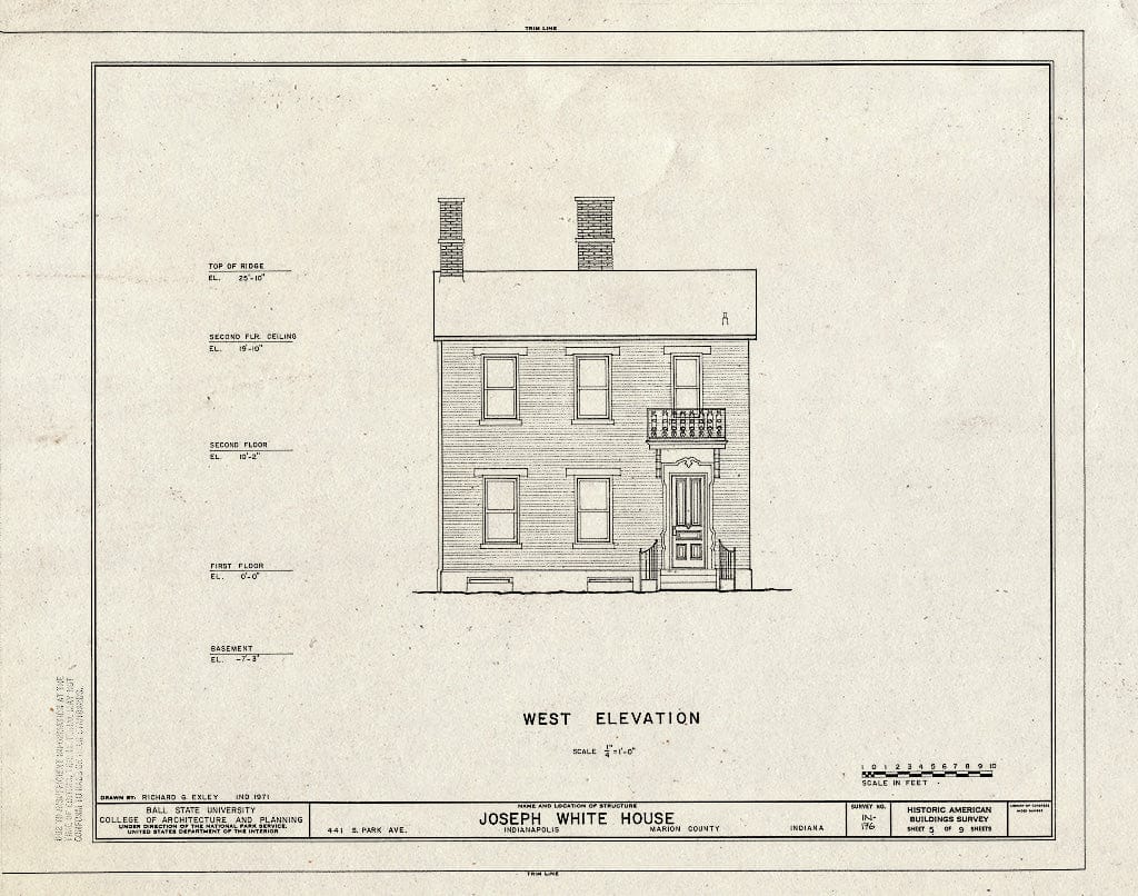 Blueprint HABS IND,49-IND,34- (Sheet 5 of 9) - Joseph White House, 441 South Park, Indianapolis, Marion County, in