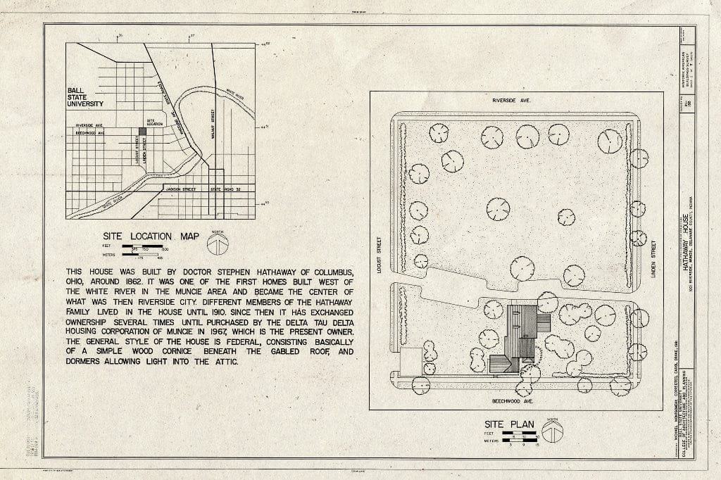 Blueprint HABS IND,18-MUNCI,5- (Sheet 1 of 7) - Hathaway House, 1001 West Riverside Avenue, Muncie, Delaware County, in