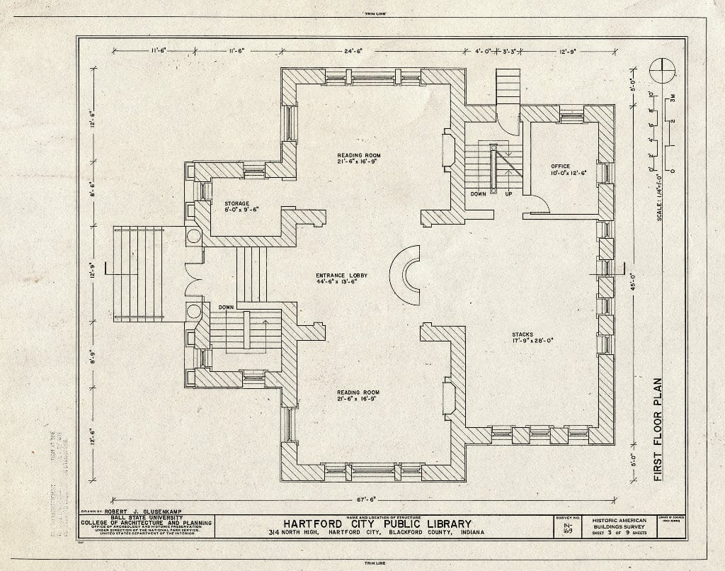Blueprint HABS IND,5-HARCI,1- (Sheet 3 of 9) - Hartford City Public Library, 314 North High Street, Hartford City, Blackford County, in