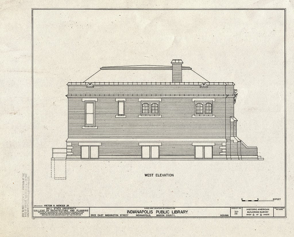 Blueprint HABS IND,49-IND,31- (Sheet 6 of 6) - Indianapolis Public Library, 2822 East Washington Street, Indianapolis, Marion County, in