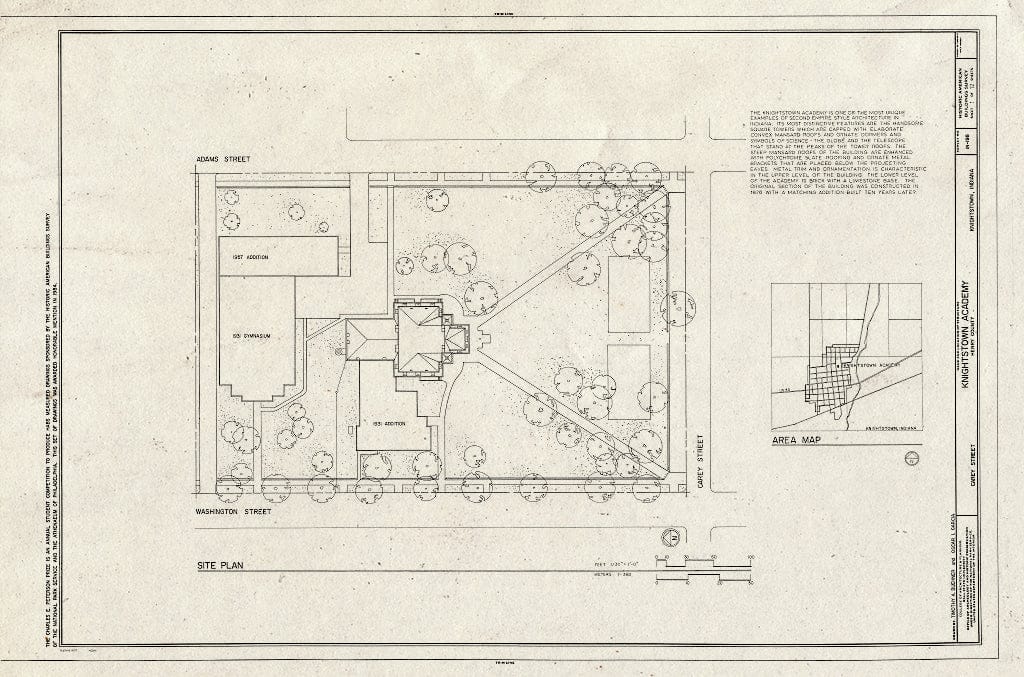 Blueprint HABS IND,33-KNITO,1- (Sheet 1 of 12) - Knightstown Academy, Carey Street, Knightstown, Henry County, in