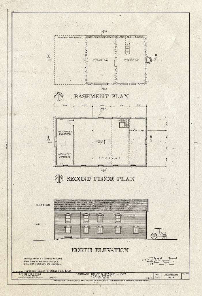 Blueprint HAER IND,39-MAD,49- (Sheet 3 of 3) - Carriage House & Stables, 120 Elm Street, Madison, Jefferson County, in