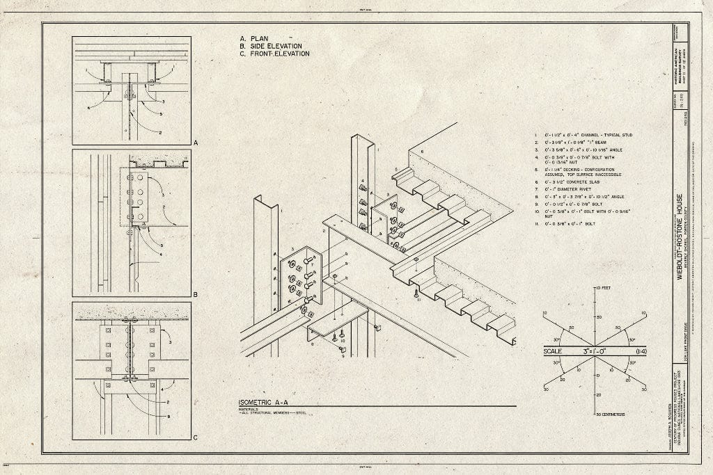 Blueprint HABS IND,64-BEVSH,7- (Sheet 11 of 12) - Wieboldt-Rostone House, 270 Lake Front Drive (Moved from Chicago, IL), Beverly Shores, Porter County, in